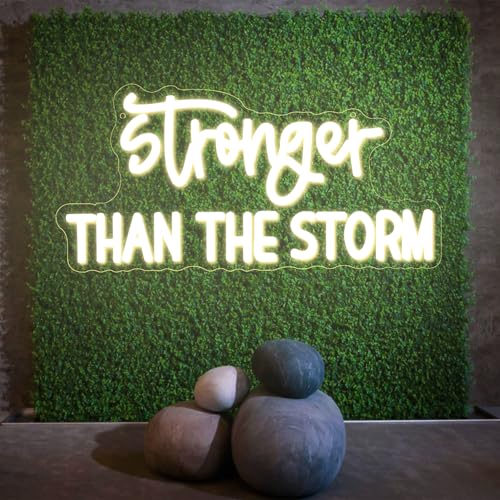 Image of Stronger Than the Storm Neon Sign Dimmable Neon Signs for Wall Decor Inspirational LED Signs Warm White USB Light Up Sign for Bedroom Living Room Home Decoration