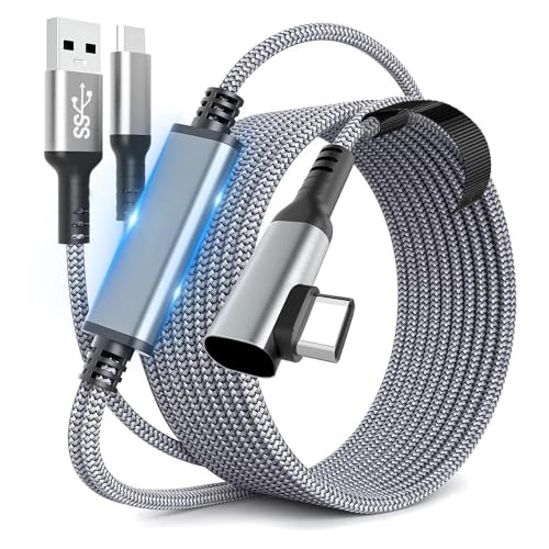 Cabo Angular USB C para Link VR 5m Cinza, Cabo USB 3.0 para USB C de 5m, Link Cable para Oculus Quest1/2, Pico Neo 2/3, Nolo VR