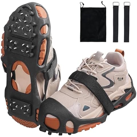 Ice Cleats Snow Traction Cleats for Boots and Shoes 28 Studs Ice Crampons for Walking on Snow and Ice Anti Slip Coershoe Rubber Ice Grippers Slip-on Stretch Footwaer XLarge Cover