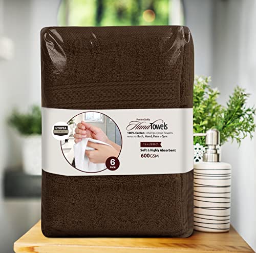 Image of Utopia Towels 6 Pack Premium Hand Towels Set, 16 by 28 inches, 100% Ring Spun Cotton, Ultra Soft and Highly Absorbent 600GSM Towels for Bathroom, Gym, Shower, Hotel, and Spa, Dark Brown