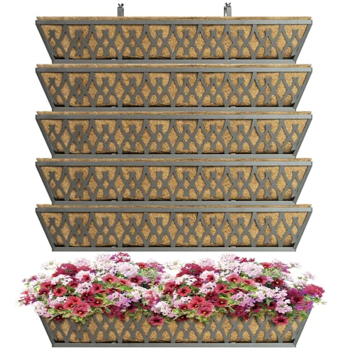 Karlliu 6 Pack 30 Inch Window Boxes Planters Railing Planter Box with Adjustable Brackets for Porch Fence Patio Balcony Hanging Flower Baskets with Coco Liners for Outdoor Garden Decor - Dark Grey