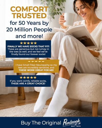Image of Pembrook Bamboo Viscose Diabetic Socks for Women & Men - 6 Pairs Ankle Socks for Swollen Feet | Neuropathy Socks