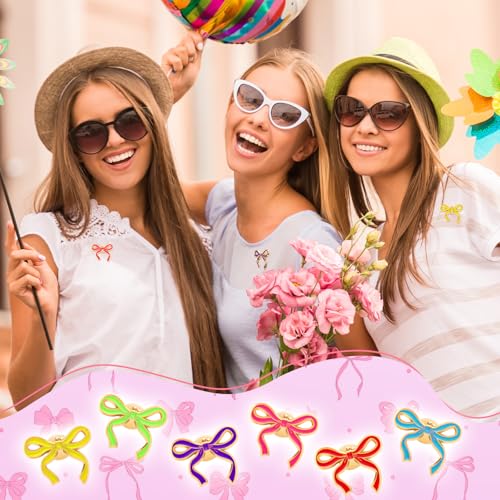 Image of Tondiamo 24 Pcs Girls Bow Enamel Pins Bulk Ribbon Lapel Pins for Women Girl Clothes Hats Bag Decor Holiday Gifts