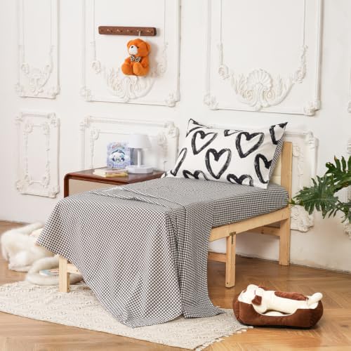 Image of Wellboo Black White Love Toddler Bedding Sets for Girls Boys Cute Cartoon 4 Pieces Soft Crib Bed Set Including Comforter, Sheets and Pillowcase Child Black and White Heart Quilt