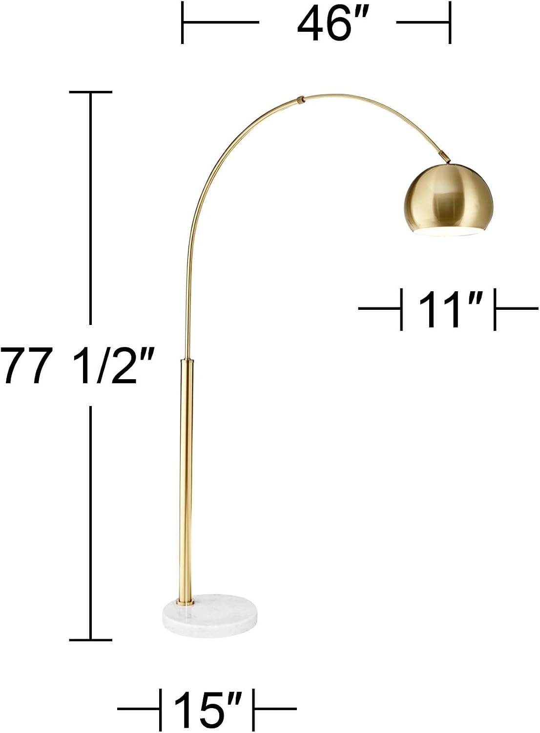 Possini Euro Design Basque Mid Century Modern Glam Luxury 77 1/2" Tall Standing Floor Lamp Large Curved Arc Gold White Marble Metal Living Room Bedroom House Reading Office Home Decor Entryway