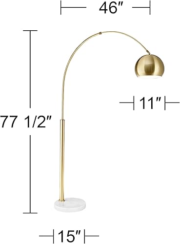 Miniatura 2 de Possini Euro Design Basque Mid Century Modern Glam Luxury - Lámpara de pie de 77 12 pulgadas de alto, arco curvado, mármol dorado, blanco, metal,