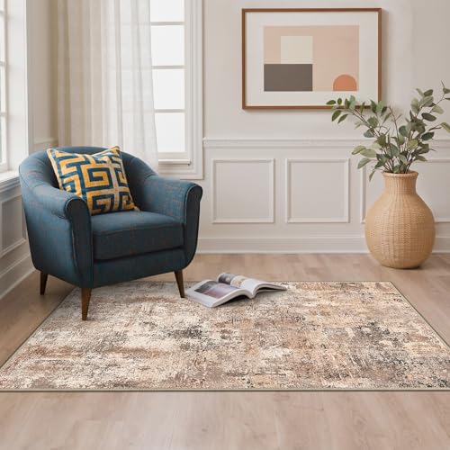 BEIMO Tapis Moderne 80x150cm à Motif Abstrait Taupe - Antidérapant et Lavable en Machine - Poils Courts - pour Salon, Chambre ou Bureau - Épaisseur 0.6 cm