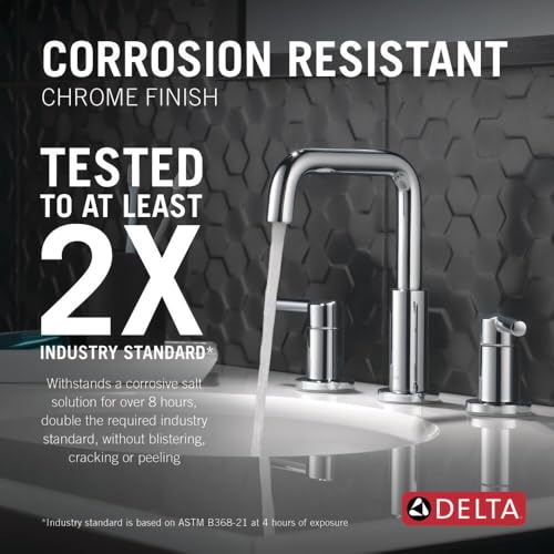 Image of Delta Nicoli Chrome Faucet 3 Hole, 8 Inch Widespread Bathroom Sink Faucet for Vanity, Push-Pop Drain Assembly, Chrome 35849LF