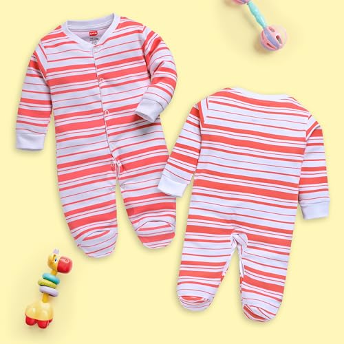 Image of LuvLap Baby Boys and Girls 100% Cotton Full Sleeve Romper /Bodysuit Pack of 3