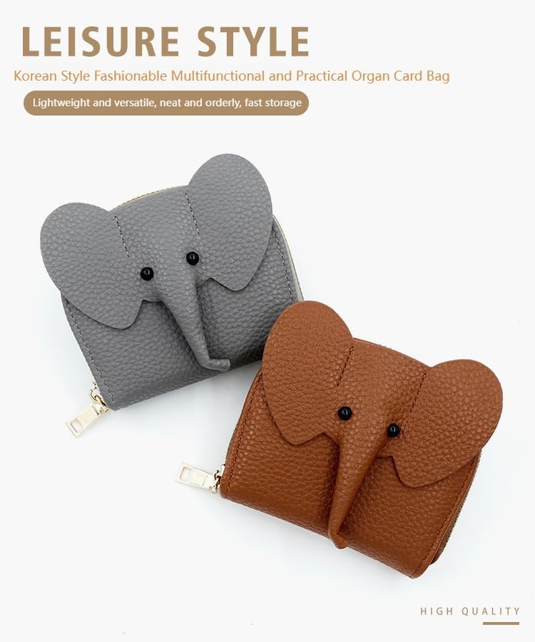 Wallet Card Holder, RFID Blocking Purse,Cute Elephant Small Minimalist Leather Credit for Women, Girls, Ladies (Brown) - Image 2