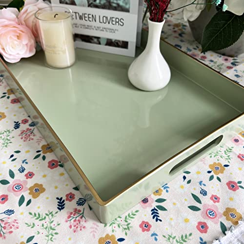 Henilosson Serving Tray With Handles, Modern Decorative Tray For Coffee Table, Plastic Rectangular Tray For Ottoman, Bathroom Vanity Tray, Decor, 15.95” X 10.4” X1.58” (Green+Gl) #TOP4