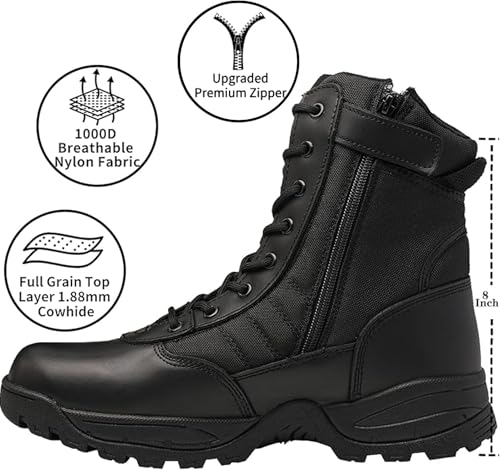 men39s military tactical combat boots side zipper work motorcycle boots 8 inch