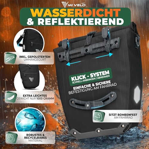 MIVELO 2in1 Fahrradtasche Gepäckträgertasche wasserdicht 100% PVC frei + Laptopfach + Schultergurt...