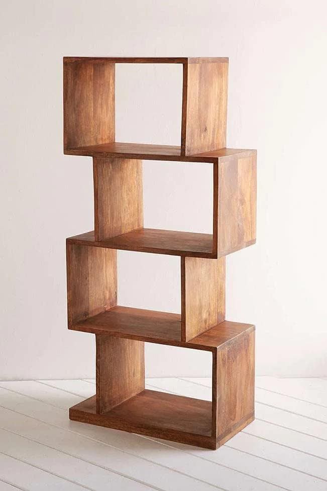 Image of HITHOS Solid Sheesham Wood Book Shelf | 4-Tier Wooden Open Bookcase with Display Rack for Home and Office | Multipurpose Storage Organizer Shelf (Natural Finish)