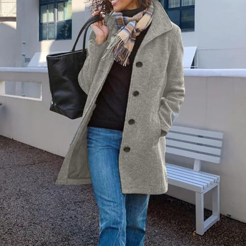 NBXNZWF Women's Mid-Long Pea Coats Stand Collar Single Breasted Wool Blend Coat Winter Thicken Peacoat Overcoat with Pockets2