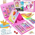 Art Kit, 272 Pack Art Set Drawing Kit for Kids Girls Boys, Deluxe Gift Art Supplies with Trifold Easel, Origami Paper, Coloring Pad, Sketch Pad, Pastels, Crayons, Pencils, Watercolors (Pink)