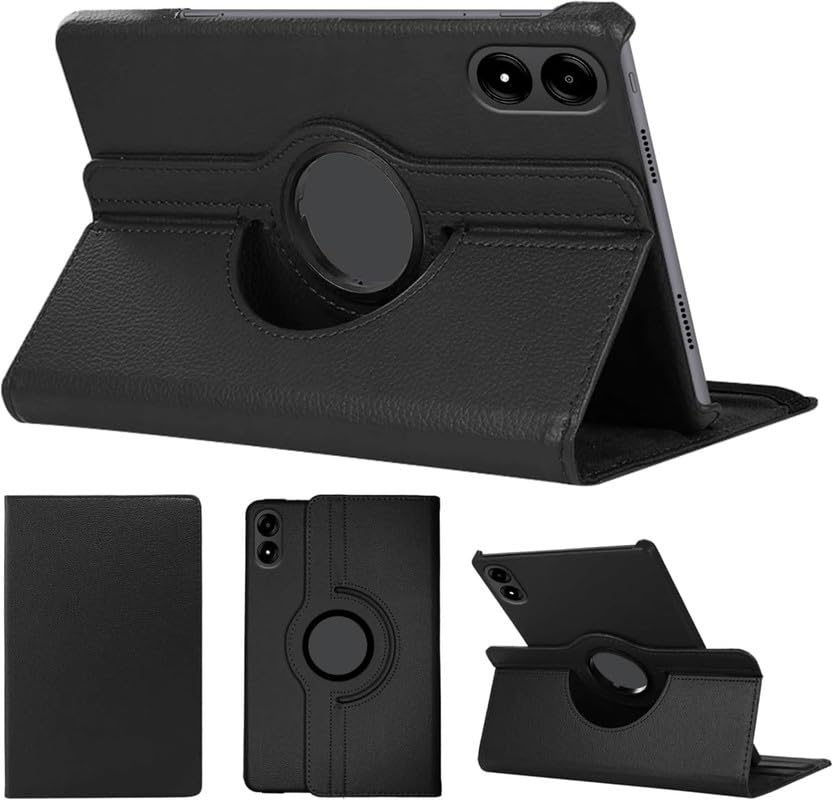 Image of Heavy Duty 360 Degree Rotating Stand Protective Flip Cover for Xiaomi Redmi Pad Pro 5G (PU Leather, Black)