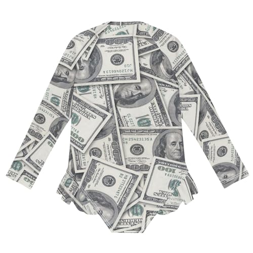 Girls One Piece Swimsuits Long Sleeve Swimsuit Zipper Bathing Suits Money Print2