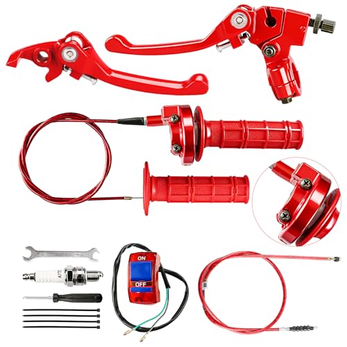 Retepif Brake Lever Cable Folding Clutch Throttle Handle Grips Cable Kit for RFZ125 DBX15 X18 X19 Tao Tao 50cc 70cc 110cc 125cc 150cc Apollo DB17 DB27 Coolster M125 SSR Pit Dirt Bike Motorcycle (RED)