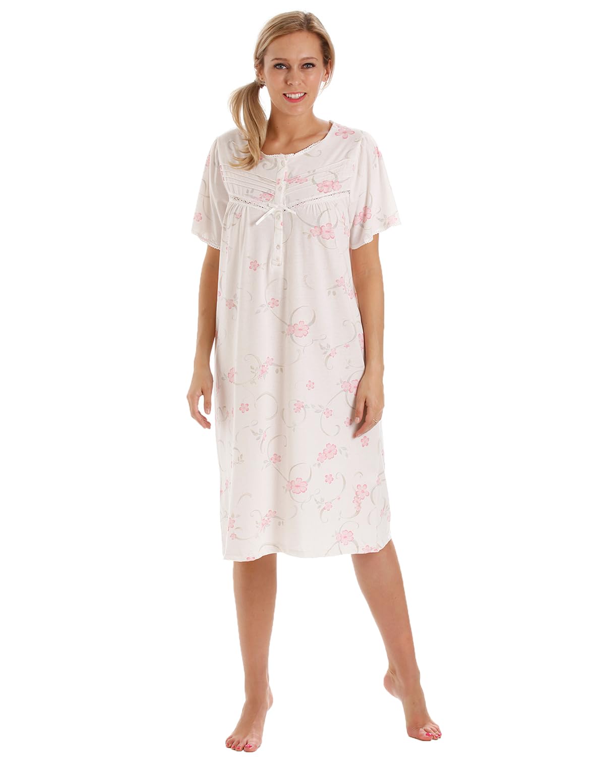 Slumber Hut Ladies 2 Pack Short Sleeve Jersey Poly Cotton Nightie - Pink - 22-24