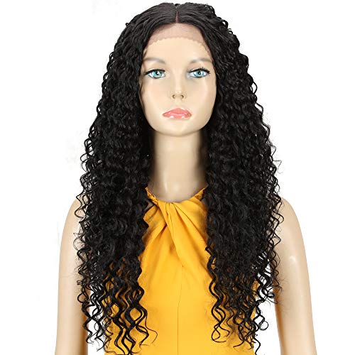 DÉBUT lace front wigs for black women Long curly wigs for white women synthetic hair 26" 200g Swiss Lace Heat Resistant Fibers Half Hand Tied