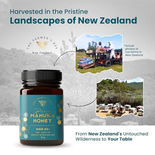 Image of THE FARMER'S BEE New Zealand Manuka Honey MGO 83+ (5+) | Monofloral Raw Honey | MGO Tested | Premium Imported Honey | Daily Functional Support | Natural Energy & Gut Support | 500g