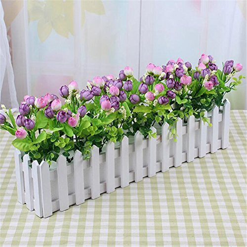 Lembeauty  Jardinière décorative en bois style mini clôture pour décoration dintérieur ou de jardin avec mousse plastique, Bois dense, L: 30cm