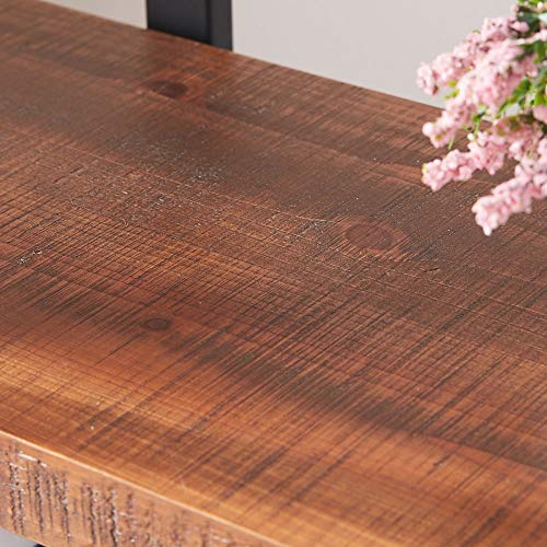 HSH Natural Real Wood Bookshelf, 3 Tier Rustic Vintage Industrial Etagere Bookcase, Open Metal Farmhouse Solid Wooden Book Shelf, Distressed Brown - Image 5