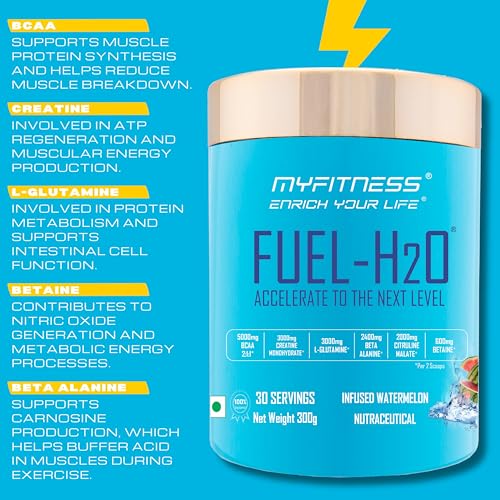 Image of Myfitness Fuel H2O Pre Workout Supplement | Non Caffeine Pre Workout Powder | BCAA | Creatine | Glutamine | Beta Alanine | Citrulline Malate | Taurine | Betaine | Electrolytes | (Infuse Blackberry)
