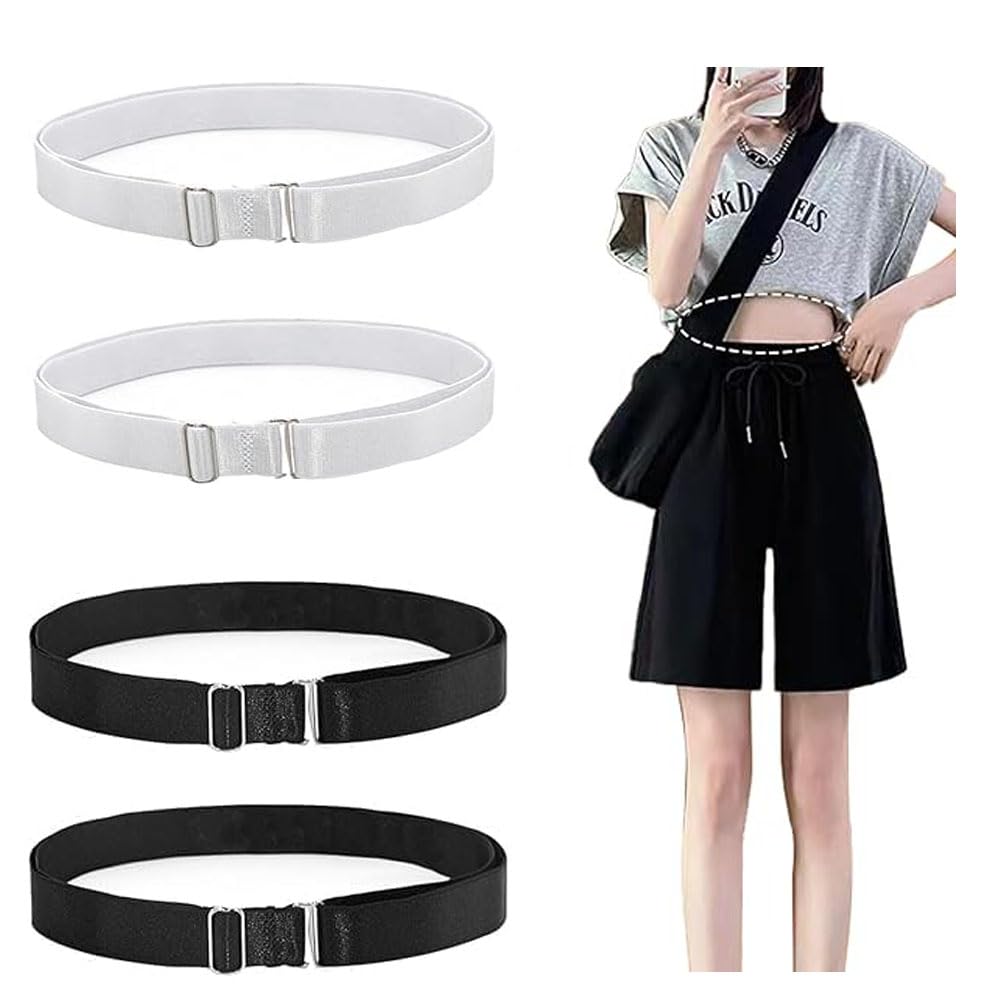 Tucnoeu 4 stuks verstelbare crop tuck band, elastische crop-top riem, shirt tuck band, voor modieuze looks en vrouwen, 4 wit., S