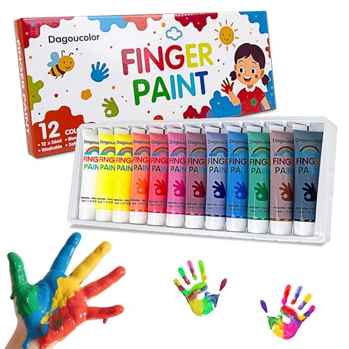 DagouColor Pittura per Le Dita Bambini, Lavabili, 12 Colori * 36ml Dita per Bambini, Colori Per Mani Kit di Pittura...