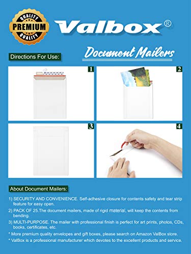 Valbox VB018 9X11.5 Self Seal Photo Document Mailers 25 Pack Stay Flat White Cardboard Envelopes thumb #6