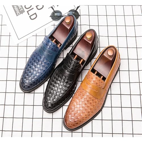 Men's Woven Moccasin Smoking Loafers Dress Casual Easy Slip-On Leather Formal Lightweight Driving Walking Shoes3