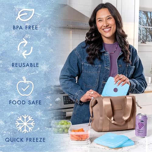 Image of Cool Coolers By Fit & Fresh 4 Pack Slim Ice Packs, Quick Freeze Space Saving Reusable Ice Packs for Lunch Boxes or Coolers, Blue