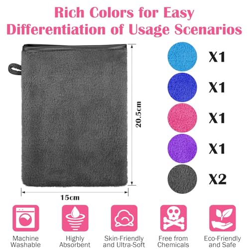 Nzoike 6 Stück Waschlappen Microfaser Super Weicher Waschhandschuhe Frottee Mikrofaser Waschlappen Bunt Grau Blau Rot Lila Waschhandschuh Körper Gesicht Coral Fleece Waschlappen Set Baby Kinder Frau – Bild 3