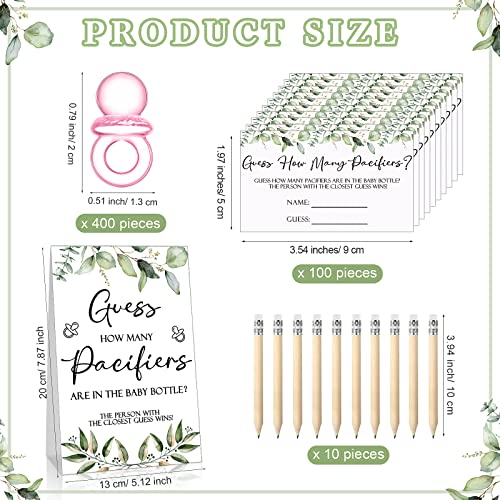 Image of Roowest 512 Pcs Baby Shower Games Guess How Many Pacifiers Sign 100 Small Guessing Games 10 HB Pencils 750ml Milk Bottle 400 Acrylic Pacifiers Decoration for Guest Gender Reveal(Pink,Plant)