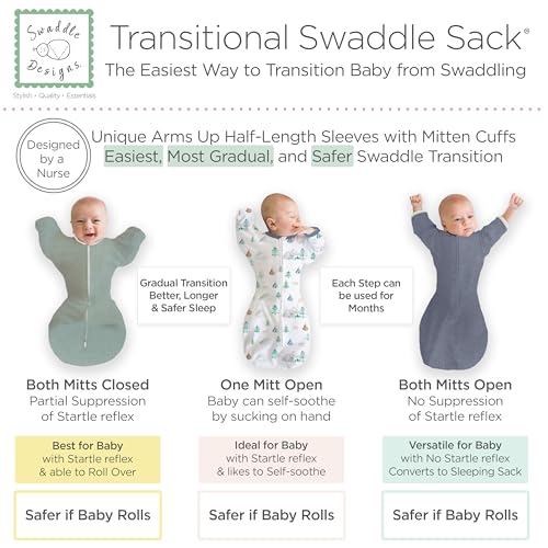 Image of SwaddleDesigns Transitional Swaddle Sack, Arms Up Half-Length Sleeve & Mitten, Most Gradual Transition Swaddle for Newborn