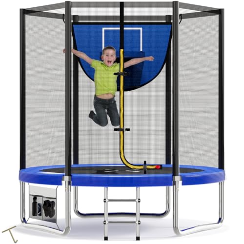 Devoko Trampolín Exterior con Canasta de Baloncesto Ø183 cm, trampolín de jardín Resistente, Estructura de Acero galvanizado con Bolsa de Almacenamiento, para niños y Adultos