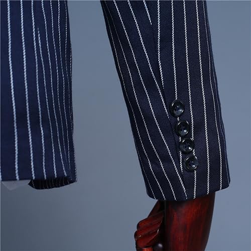Mens Double Breasted Pinstripe Suit Slim Fit Vintage Classic Tuxedo Elegant Business Wedding Blazer2