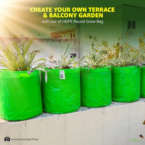 Image of Anandi Green's Premium HDPE Uv Protected 220 GSM Round Shaped Green Colour Plants Grow Bags Suitable for Terrace and Vegetable Gardening (Pack of 10, 6X6 INCH)