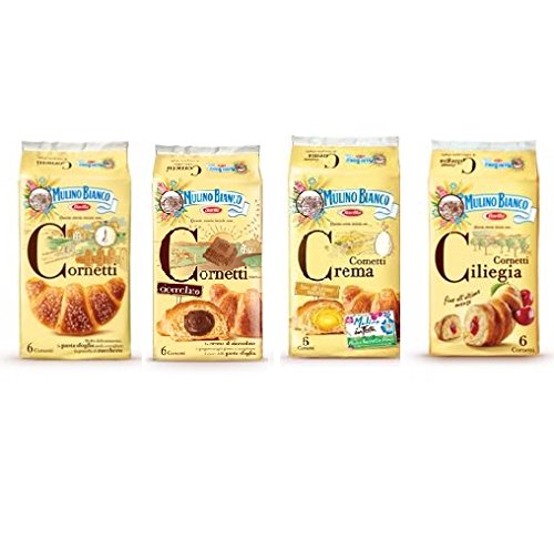 Mulino Bianco Cornetti Italiaanse Croissants Taster Set: Classic (Plain), Pastry Cream, Abrikoos, Kersen & Chocolade