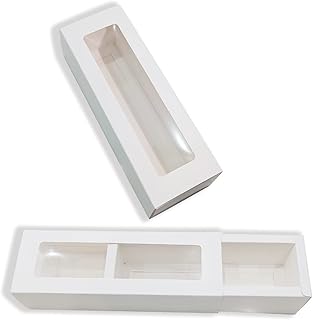 25PCS Macarons Boxes of 6 Large White,Desserts Small Macaron Container Bakery Box packaging also fits for Muffins and Cookies truffle Small Strawberry Packaging Boxse 7.25×2 ×2 Inches (white2)