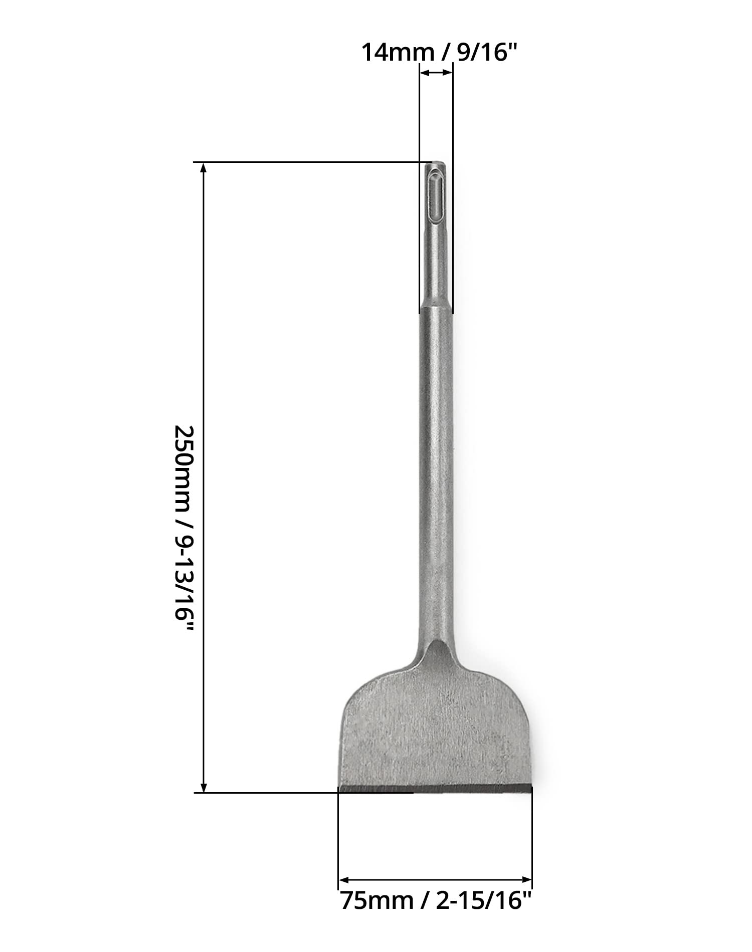QWORK® Burin carrelage SDS Plus, pour maçonnerie, le béton et la roche meuble, pointe durcie, 250x75 mm, angle de 15°