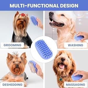 Pet Grooming Bath Brush Cat Dog Brush for Long/Short Hair Rubber Shower Scrubbing and Soothing Massage Essential Puppy Accessories Calming Excellent Cleaning Ergonomic Durable Reusable Blue