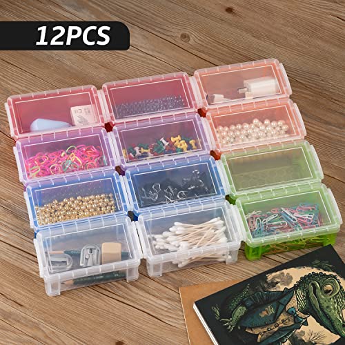 Image of 12 PCS Small Storage Containers with Lids, 5 inch X 2.8 inch X 2 inch Stackable Small Plastic Box, Colorful Mini Plastic Storage Box for Jewelry Beads Crafts Items Accessories