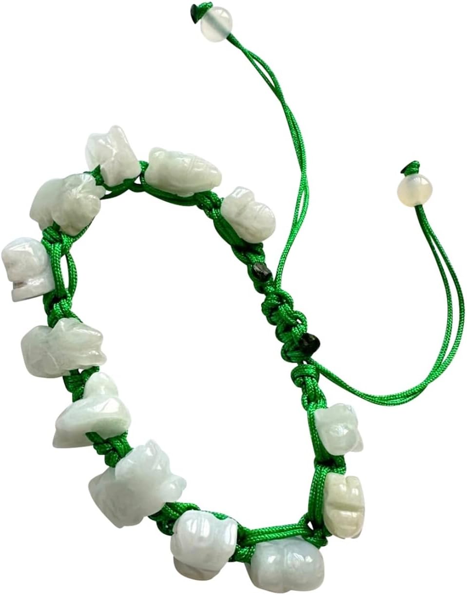 Unik22 Lucky Jade Stones 12 Animal Zodiacs Bracelet, Green String Adjustable, Lucky FENGSHUI Gift For Him Or Her, Unisex
