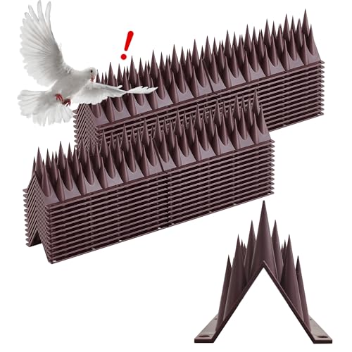 Bird Spikes Deterrent 24 Pack - New 20.6ft Pigeon Squirrels Raccoon Bird deterrents for Outside Patio, Small Birds Spikes for Outside to Keep Birds Away for Fence Balcony Roofs (Brown)