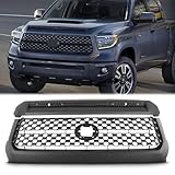 Partzer 2 Pcs Front Honeycomb Bumper Grille and Grille Trim Compatible with 2014-2021 Toyota Tundra 53101-0C041 76180-0C030 (Matte Black, 2014-2020)