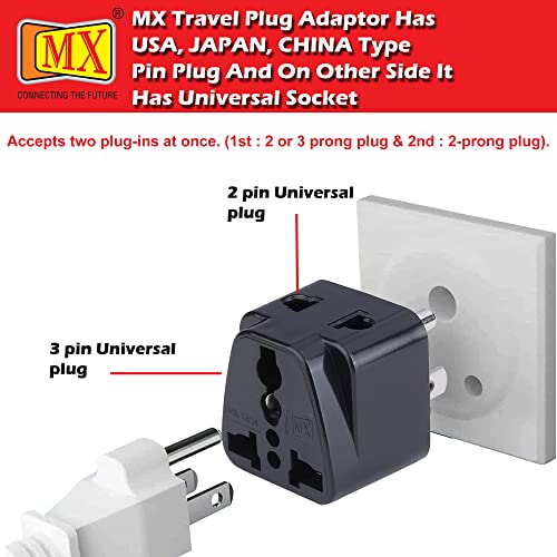 Image of MX Universal Travel Adapter (Type B) India to USA Canada Japan & More 2 in 1 Conversion Plug for Home and Official use - Black