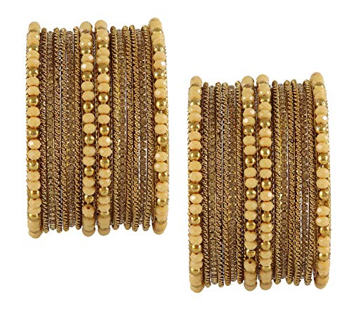 Image of NMII Metal with Zircon Gemstone, Pearls and Beads Studded Glossy Finished Bangle Set For Women and Girls